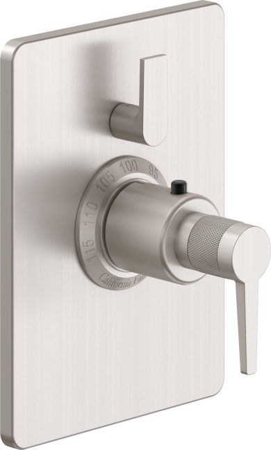 California Faucets D Street StyleTherm con Control de Volumen Individual - Placa Rectangular - Palanca Plana - Satin Nickel
