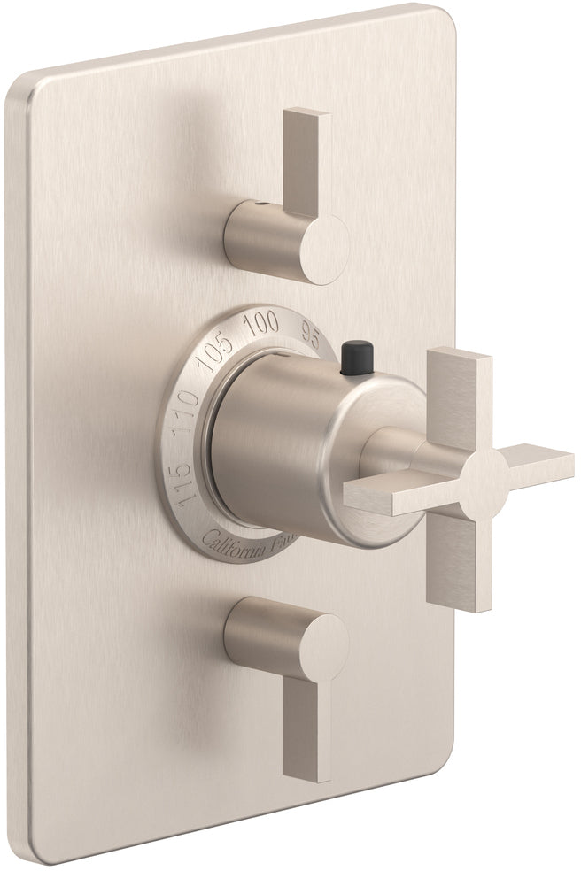 California Faucets Cayucos StyleTherm con Control de Volumen Doble - Manija de Cruz