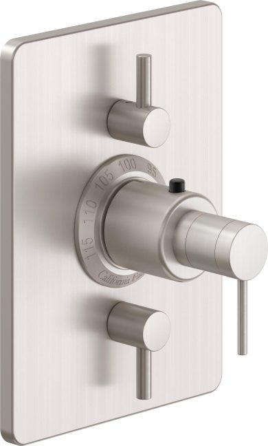 California Faucets D Street StyleTherm con Control de Volumen Doble - Placa Rectangular - Palanca Redonda - Satin Nickel