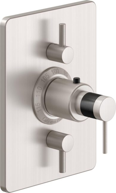 California Faucets D Street StyleTherm con Control de Volumen Doble - Placa Rectangular - Palanca Redonda - Satin Nickel