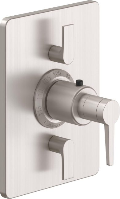 California Faucets D Street StyleTherm con Control de Volumen Doble - Placa Rectangular - Palanca Plana - Satin Nickel