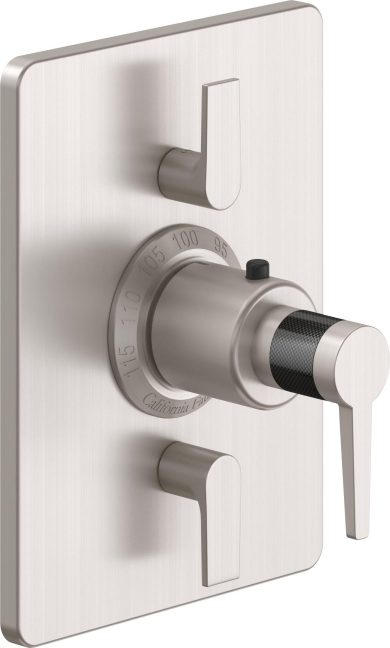 California Faucets D Street StyleTherm con Control de Volumen Doble - Placa Rectangular - Palanca Plana - Satin Nickel