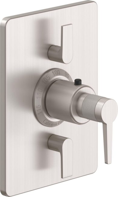 California Faucets D Street StyleTherm con Control de Volumen Doble - Placa Rectangular - Palanca Plana - Satin Nickel
