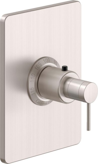 California Faucets D Street StyleTherm Termostático de 3/4" - Placa Rectangular - Palanca Redonda - Satin Nickel