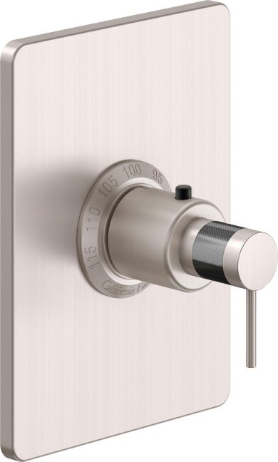 California Faucets D Street StyleTherm Termostático de 3/4" - Placa Rectangular - Palanca Redonda - Satin Nickel