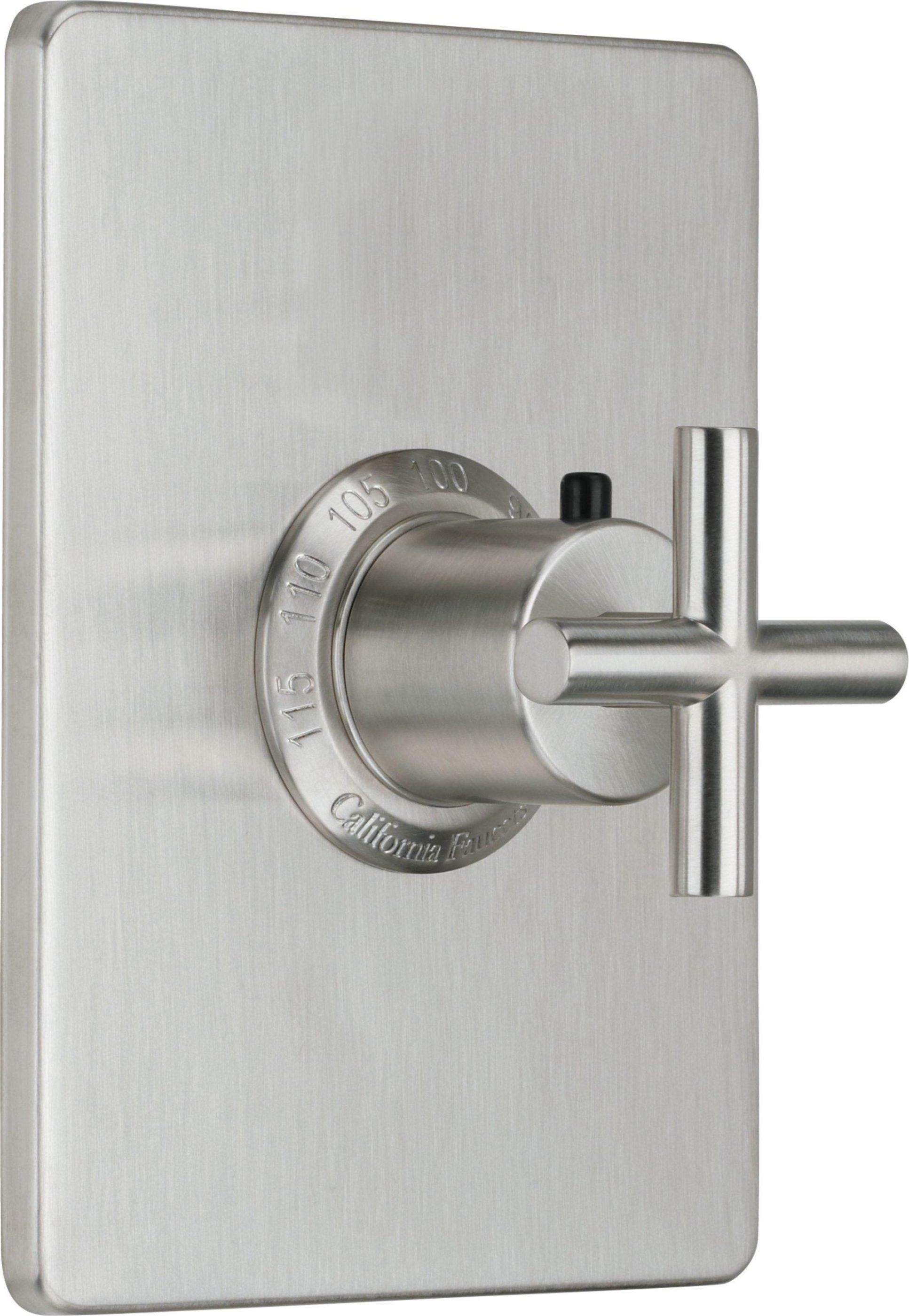 Termostática StyleTherm de 3/4" California Faucets Tiburon, acabado Níquel Satinado, manija de cruz