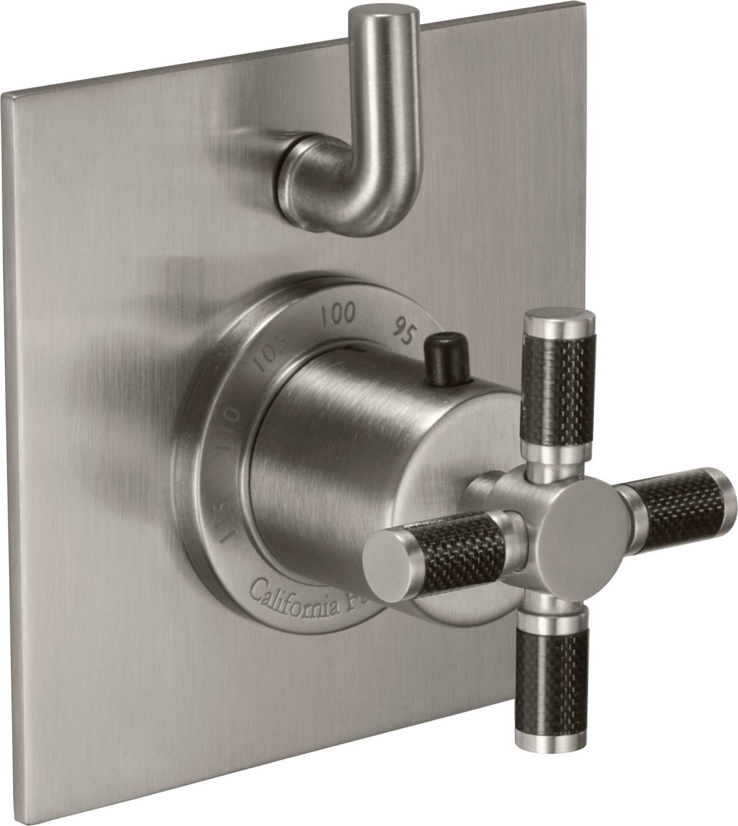California Faucets Descanso StyleTherm con Control de Volumen Individual - Manija de Cruz de Fibra de Carbono