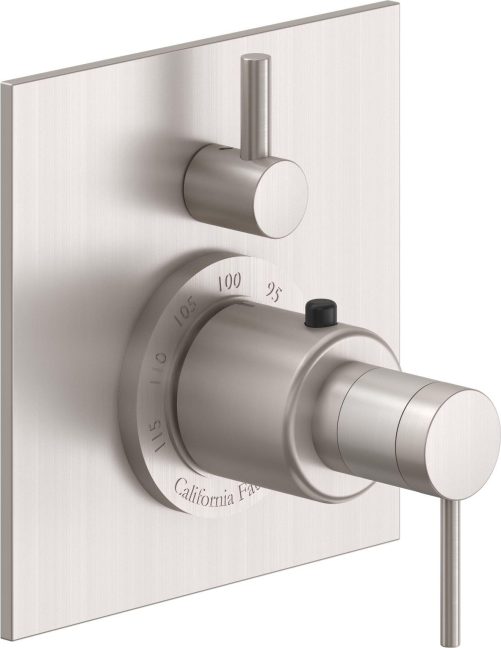 California Faucets D Street StyleTherm con Control de Volumen Individual - Placa Plana - Palanca Redonda - Satin Nickel