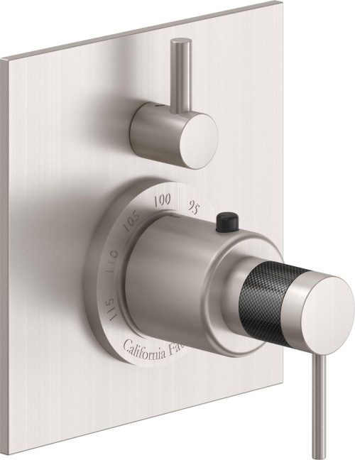 California Faucets D Street StyleTherm con Control de Volumen Individual - Placa Plana - Palanca Redonda - Satin Nickel