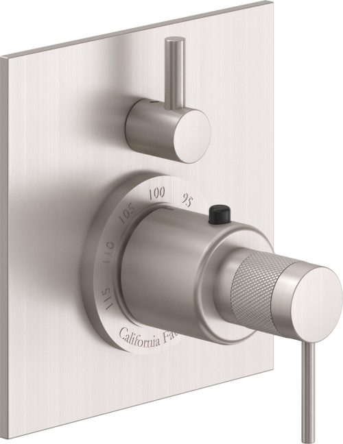 California Faucets D Street StyleTherm con Control de Volumen Individual - Placa Plana - Palanca Redonda - Satin Nickel