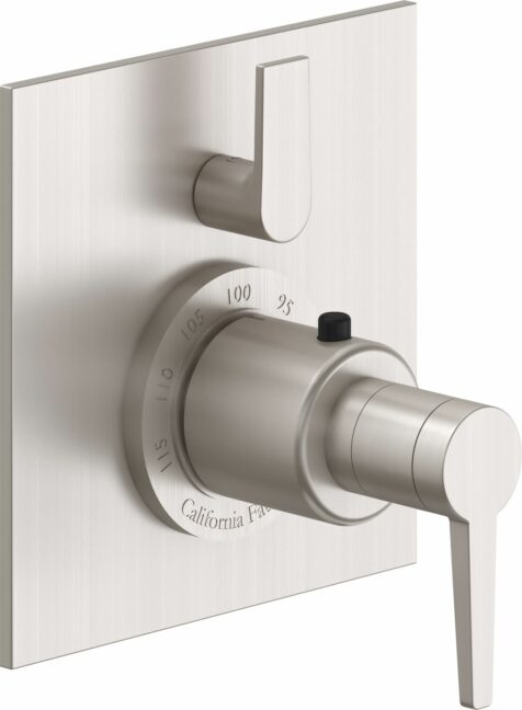 California Faucets D Street StyleTherm con Control de Volumen Individual - Placa Plana - Palanca Plana - Satin Nickel