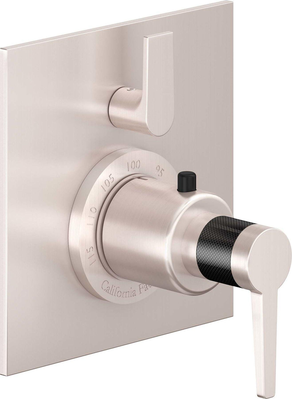 California Faucets D Street StyleTherm con Control de Volumen Individual - Placa Plana - Palanca Plana - Satin Nickel