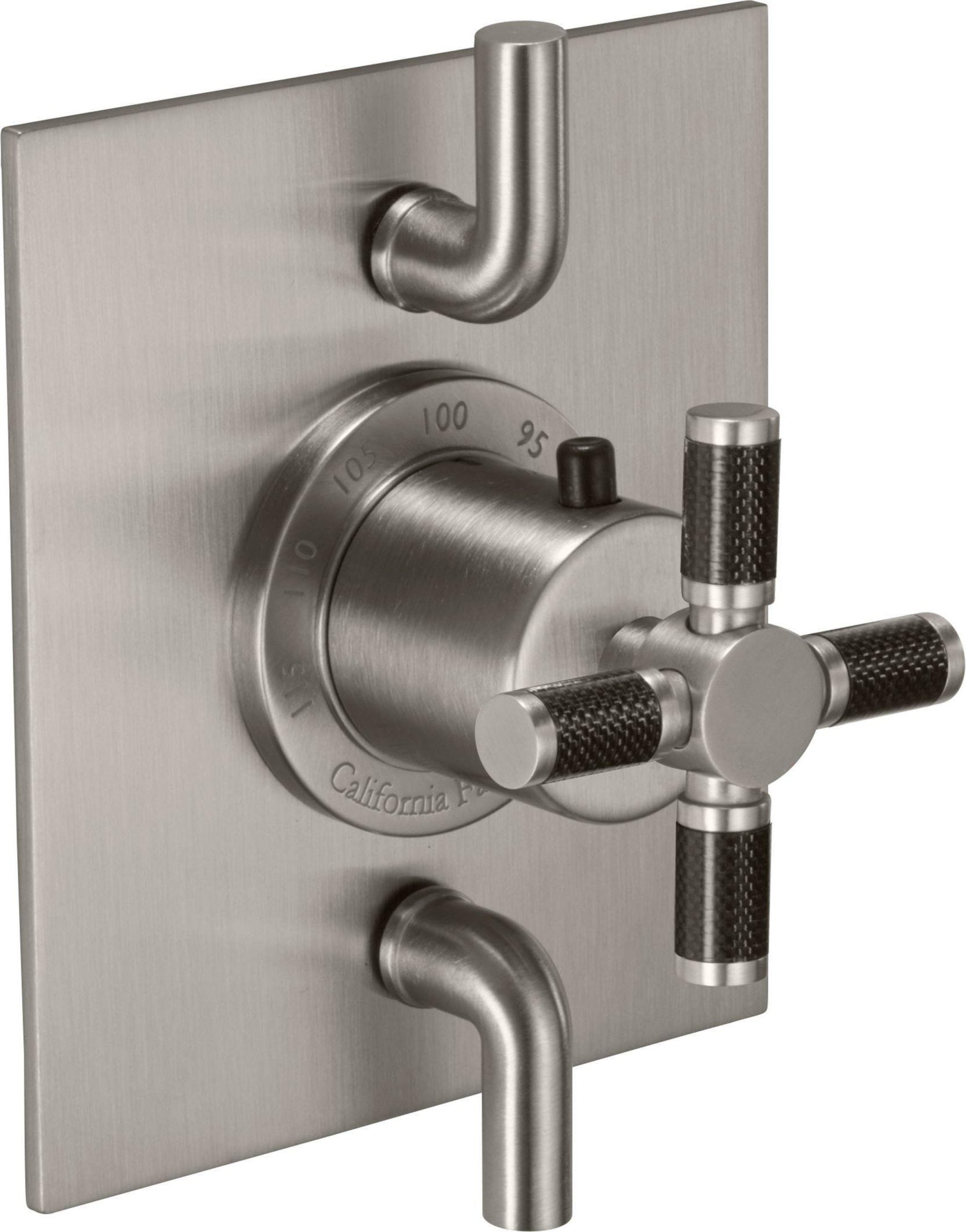 California Faucets Descanso StyleTherm con Control de Volumen Doble - Manija de Cruz de Fibra de Carbono