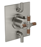 California Faucets Descanso StyleTherm con Control de Volumen Doble - Manija de Cruz de Teca