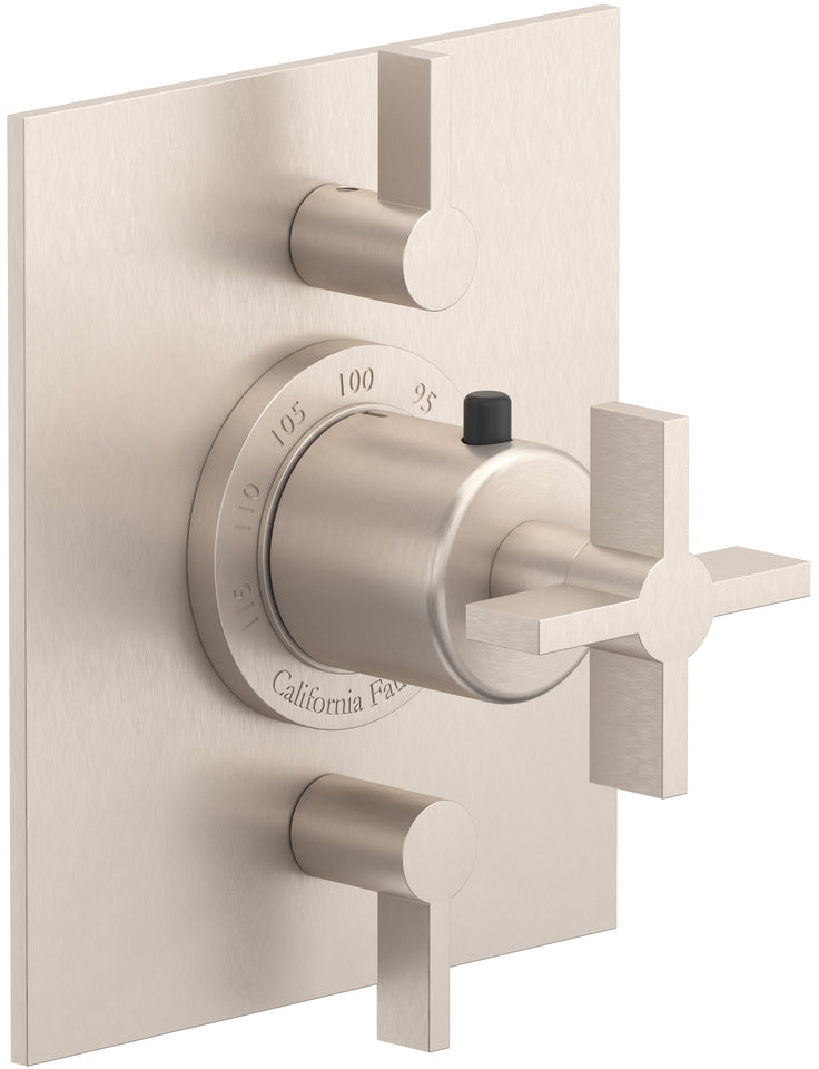 California Faucets Cayucos StyleTherm con Control de Volumen Doble - Manija de Cruz
