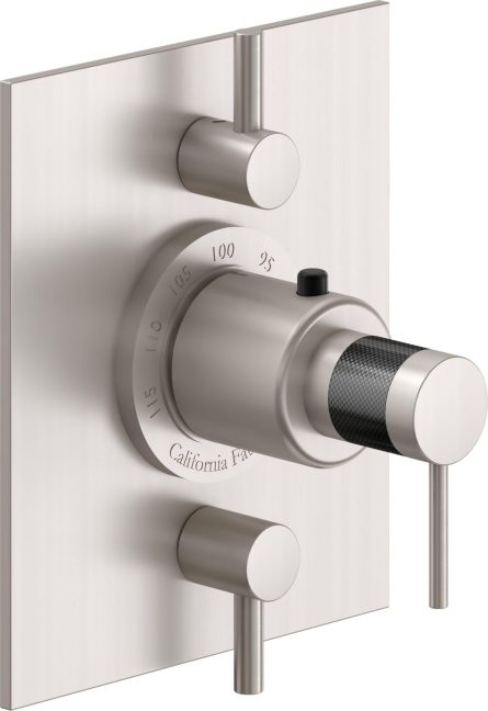 California Faucets D Street StyleTherm con Control de Volumen Doble - Placa Plana - Palanca Redonda - Satin Nickel