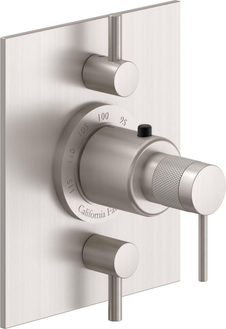 California Faucets D Street StyleTherm con Control de Volumen Doble - Placa Plana - Palanca Redonda - Satin Nickel