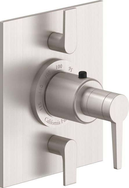 California Faucets D Street StyleTherm con Control de Volumen Doble - Placa Plana - Palanca Plana - Satin Nickel