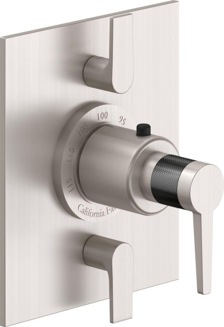 California Faucets D Street StyleTherm con Control de Volumen Doble - Placa Plana - Palanca Plana - Satin Nickel