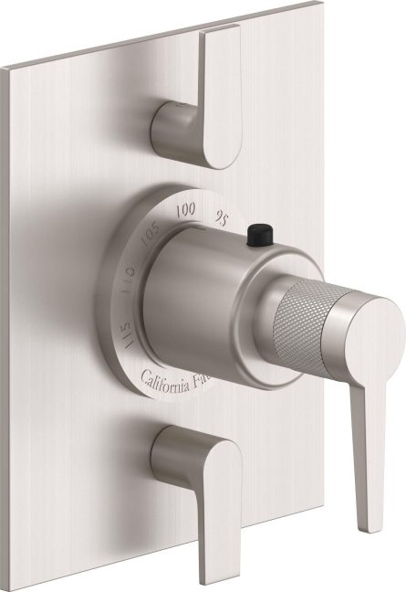 California Faucets D Street StyleTherm con Control de Volumen Doble - Placa Plana - Palanca Plana - Satin Nickel