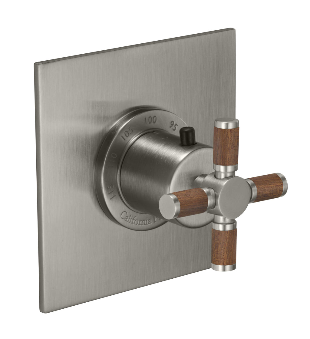 California Faucets Descanso StyleTherm Termostático de 3/4" - Manija de Cruz de Teca
