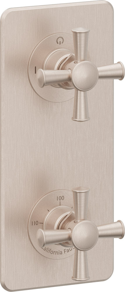 California Faucets Miramar StyleTherm Vista™ - Placa Cuadrada Sencilla (9" x 4"), Cartucho de 1 Salida, 2 Manijas de Cruz