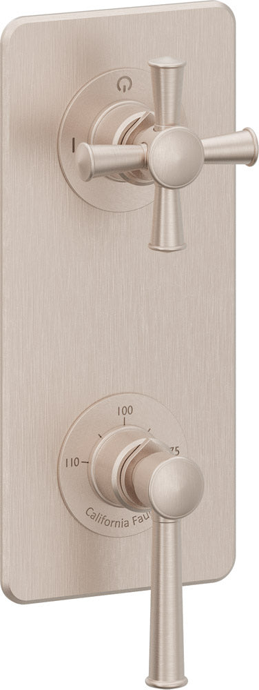 California Faucets Miramar StyleTherm Vista™ - Placa Cuadrada Sencilla (9" x 4"), Cartucho de 1 Salida, 1 Manija de Palanca y 1 Manija de Cruz