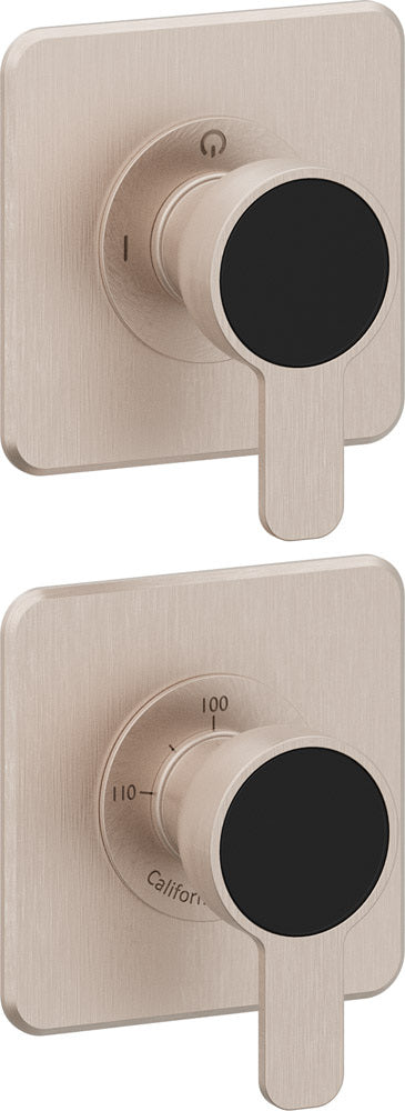 California Faucets Capitola StyleTherm Vista con Control de Una Salida - Placa Doble Quad - Níquel Satinado