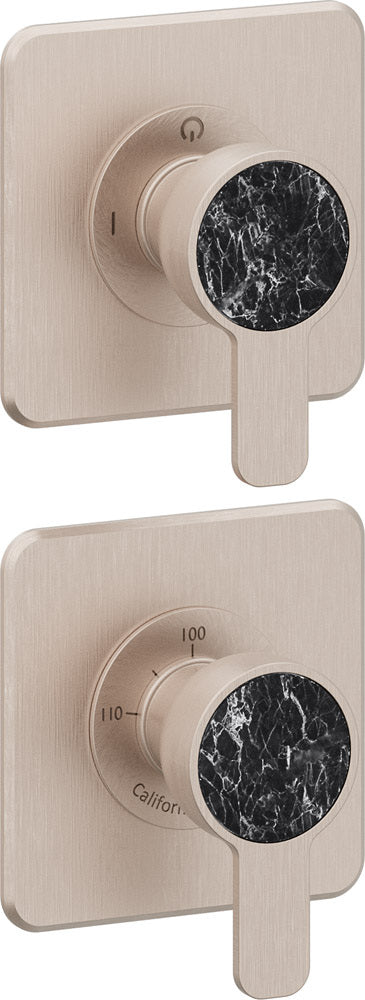 California Faucets Capitola StyleTherm Vista con Control de Dos Salidas - Placa Doble Quad - Níquel Satinado