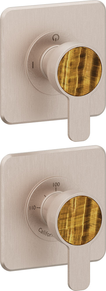 California Faucets Capitola StyleTherm Vista con Control de Dos Salidas - Placa Doble Quad - Níquel Satinado