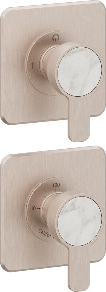 California Faucets Capitola StyleTherm Vista con Control de Dos Salidas - Placa Doble Quad - Níquel Satinado