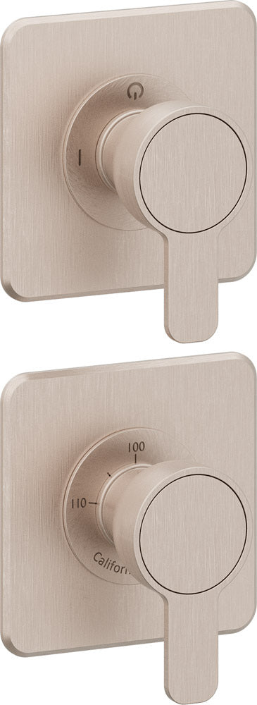 California Faucets Capitola StyleTherm Vista con Control de Dos Salidas - Placa Doble Quad - Níquel Satinado