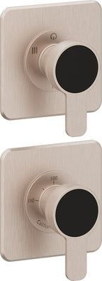 California Faucets Capitola StyleTherm Vista con Control de Tres Salidas - Placa Doble Quad - Níquel Satinado
