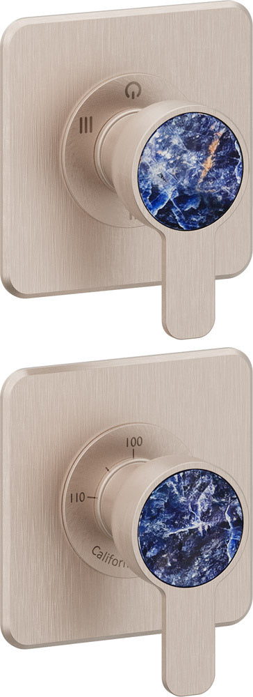 California Faucets Capitola StyleTherm Vista con Control de Tres Salidas - Placa Doble Quad - Níquel Satinado