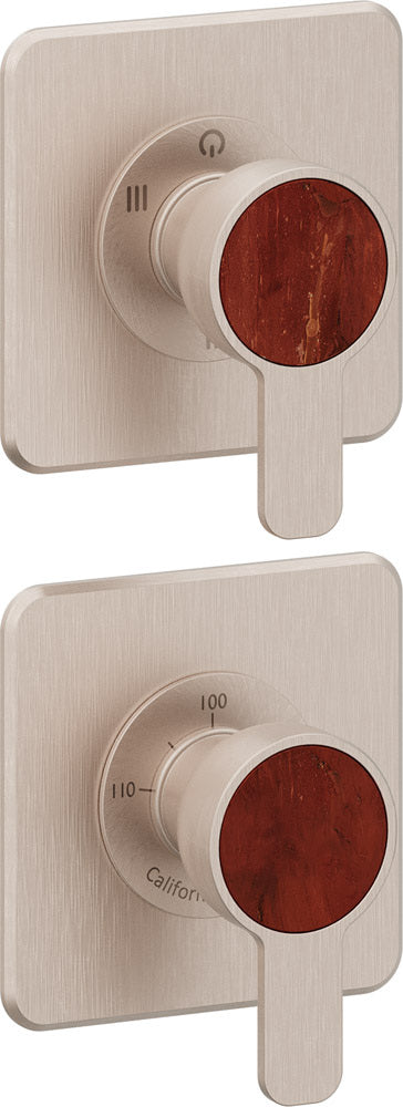 California Faucets Capitola StyleTherm Vista con Control de Tres Salidas - Placa Doble Quad - Níquel Satinado