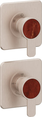 California Faucets Capitola StyleTherm Vista con Control de Tres Salidas - Placa Doble Quad - Níquel Satinado