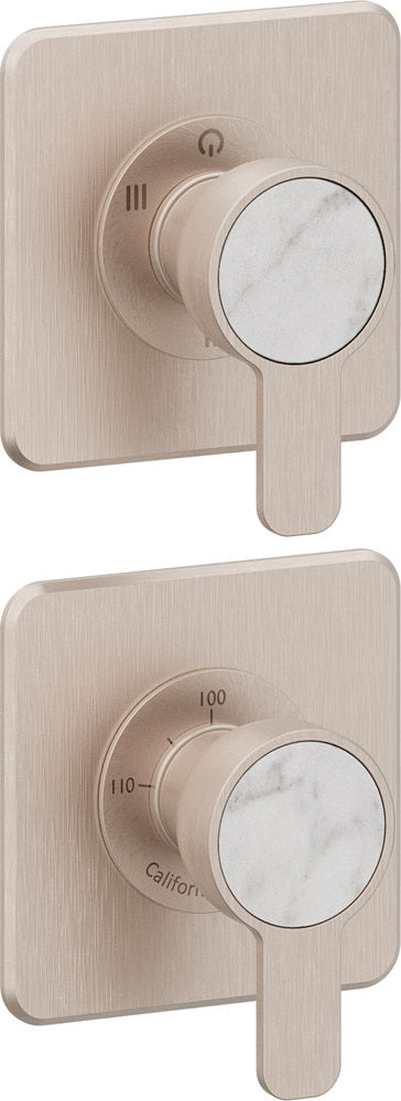 California Faucets Capitola StyleTherm Vista con Control de Tres Salidas - Placa Doble Quad - Níquel Satinado