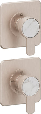 California Faucets Capitola StyleTherm Vista con Control de Tres Salidas - Placa Doble Quad - Níquel Satinado