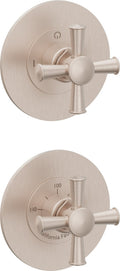 California Faucets Miramar StyleTherm Vista™ - Dos Placas Redondas (4" c/u), Cartucho de 1 Salida, 2 Manijas de Cruz