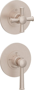 California Faucets Miramar StyleTherm Vista™ - Dos Placas Redondas (4" c/u), Cartucho de 1 Salida, 1 Manija de Palanca y 1 Manija de Cruz