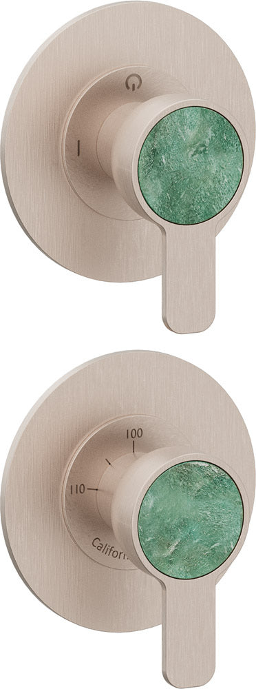 California Faucets Capitola StyleTherm Vista con Control de Dos Salidas y Paro - Placa Doble Rectangular - Níquel Satinado