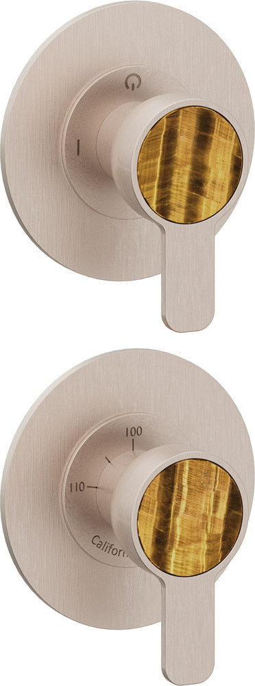 California Faucets Capitola StyleTherm Vista con Control de Dos Salidas - Placa Doble Rectangular - Níquel Satinado
