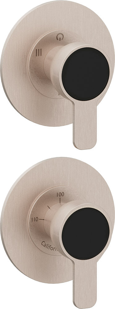 California Faucets Capitola StyleTherm Vista con Control de Tres Salidas - Placa Doble Rectangular - Níquel Satinado