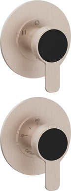 California Faucets Capitola StyleTherm Vista con Control de Tres Salidas y Paro - Placa Doble Rectangular - Níquel Satinado
