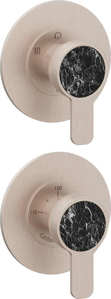 California Faucets Capitola StyleTherm Vista con Control de Tres Salidas - Placa Doble Rectangular - Níquel Satinado