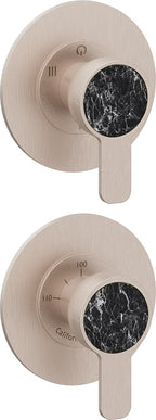 California Faucets Capitola StyleTherm Vista con Control de Tres Salidas y Paro - Placa Doble Rectangular - Níquel Satinado