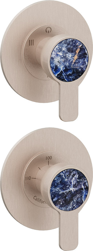 California Faucets Capitola StyleTherm Vista con Control de Tres Salidas y Paro - Placa Doble Rectangular - Níquel Satinado