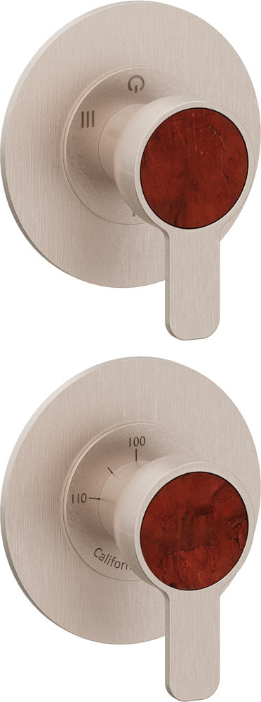 California Faucets Capitola StyleTherm Vista con Control de Tres Salidas - Placa Doble Rectangular - Níquel Satinado