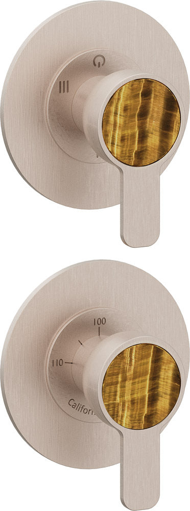 California Faucets Capitola StyleTherm Vista con Control de Tres Salidas - Placa Doble Rectangular - Níquel Satinado