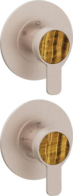 California Faucets Capitola StyleTherm Vista con Control de Tres Salidas y Paro - Placa Doble Rectangular - Níquel Satinado